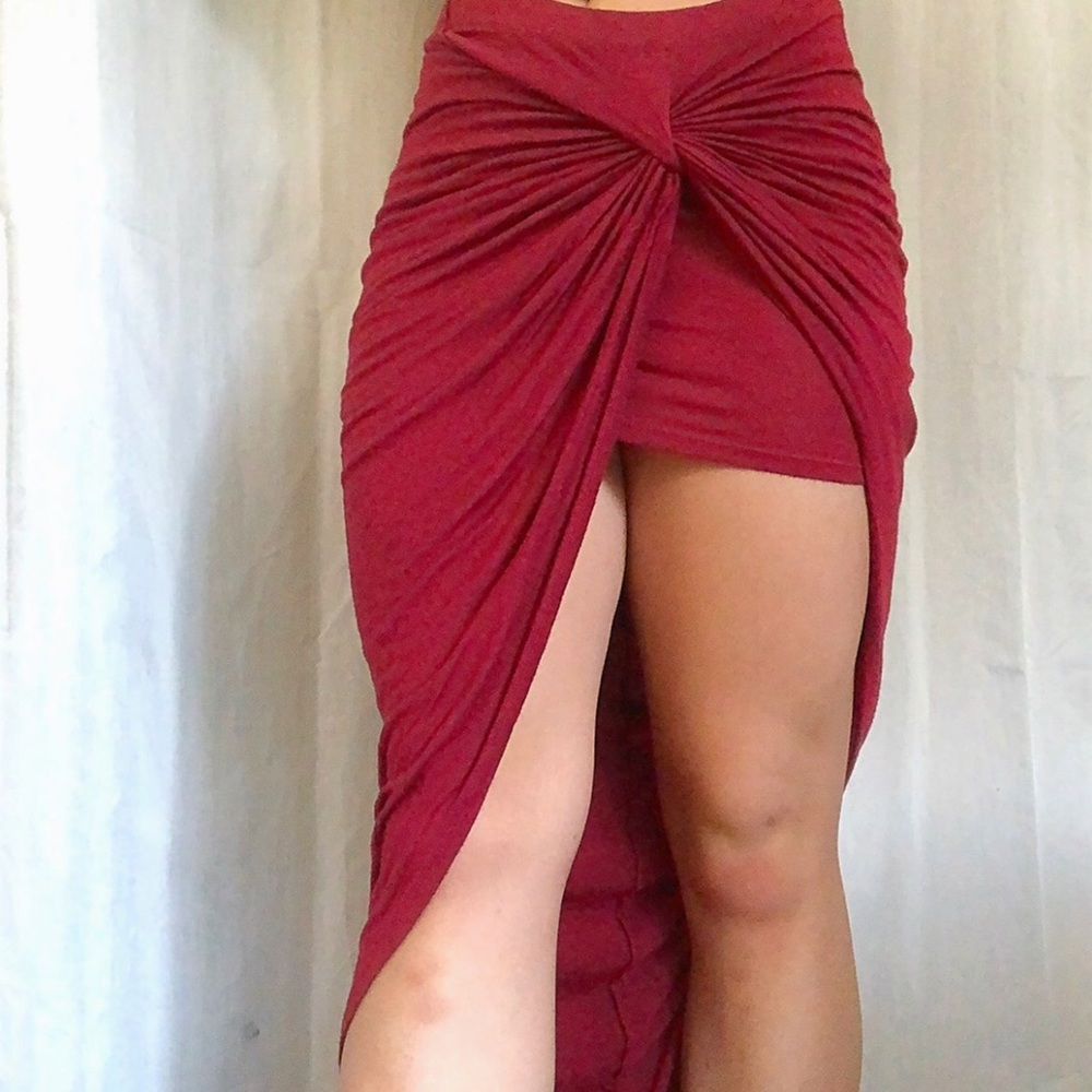 love culture asymmetrical maroon skirt